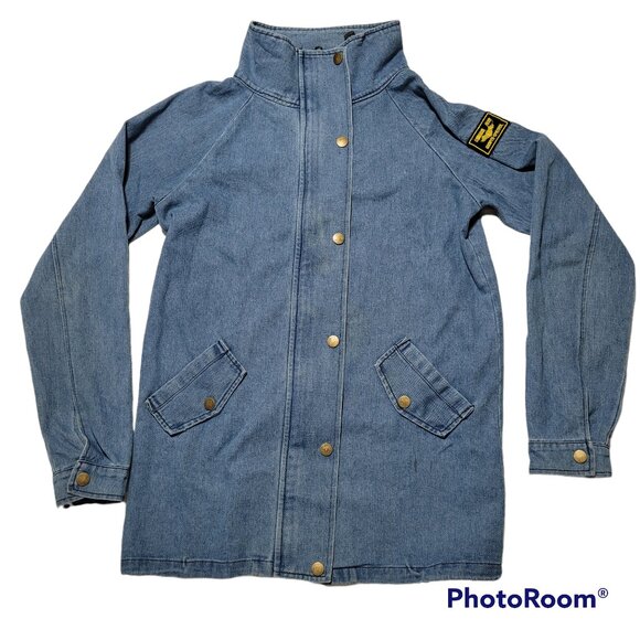 Denim Fleet Jacket Commander Acer Full Zip Snaps High Collar Blue BOOBYK-SPATROL - Picture 13 of 13